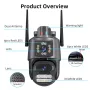 3MP+3MP Dual Lens WiFi Security Camera 5X Zoom Dual Screen PTZ Camera ICSEE APP Outdoor Auto Tracking Color Night Vision AI Human Detection Two-Way Audio IP66 Waterproof Surveillance Camera