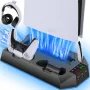 for PS5 Slim Host Heat Disspation Stand Cooling Station with Dual PS5 Controller Charging Station and 3USB Charging Port Headset Stroage Mount Bracket