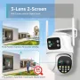 9MP Three Lens Two Screen 8X Zoom Wifi Surveillance Camera HD Night Vision Auto Tracking Motion Detection ICSEE APP Alarm Push bluetooth Outdoors PTZ Security Camera