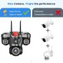 Guudgo 6MP Triple Lens Security Camera Wireless Outdoor WiFi 360° View 10X Zoom Color Night Vision Human Detect 2 Way Audio IP66 Waterproof CCTV Cameras