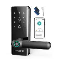 [US Direct] Proscenic L40 Akıllı Kapı Bluetooth Kilidi Parmak İzi/APP Şifre Anahtarı IC Kart Kilidi Akıllı Hırsızlık Önleyici Kapı Kilidi IP54 Ev Kilidi Alexa Google Asistan ile Çalışır
