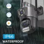 3MP+3MP Dual Lens WiFi Security Camera 5X Zoom Dual Screen PTZ Camera ICSEE APP Outdoor Auto Tracking Color Night Vision AI Human Detection Two-Way Audio IP66 Waterproof Surveillance Camera