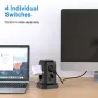 Filtro de linha vertical T13 10A 2200W 12 em 1 com 8 tomadas CA + 3 USB-A + 1 USB-C e cabo de extensão de 1,8 m com proteção contra surtos para escritório doméstico CA 100-250 V