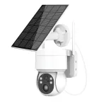 Hiseeu WTD514 4MP 1440P 5X Zoom Outdoor Solar Powerd Camera PTZ WiFi Wireless IP Cam PIR Motion Detection Night Vision Two-way Audio Video Security Surveillance Cameras White Color