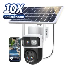 Guudgo 2K 10X Zoom UHD Solar PTZ Security Camera with Solar Panel 360°HD Color Night Vision AI Motion Detection Two-way Voice Intercom Wireless Solar Powered Waterproof WIFI 4G Outdoor Camera