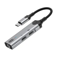 2-in-1/3-in-1 Type-C to 3.5mm Audio Adapter Connector Multifunctional for Live Streaming Karaoke Gaming