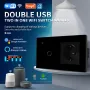 1/2/3Gang Tuya WiFi Smart Touch Switch Socket with USB-A Port Voice Control App Remote Live & Neutral Wire Control Work with Amazon Alexa Google Assistant