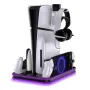 Per PS5/PS5 Slim Host Dock di ricarica multifunzionale con gancio per cuffie Caricabatterie doppio per gamepad Supporto di raffreddamento RGB con porta di uscita USB Organizzatore per spazio di gioco