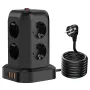 Filtro de linha vertical T13 10A 2200W 12 em 1 com 8 tomadas CA + 3 USB-A + 1 USB-C e cabo de extensão de 1,8 m com proteção contra surtos para escritório doméstico CA 100-250 V