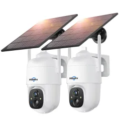 Hiseeu 2CQ1 3MP ソーラー WIFI IP カメラ ワイヤレス 屋外 IP66 防水 バッテリー ソーラーパワー PIR 人感センサー 2ウェイオーディオ ナイトビジョン パンチルト マルチビュー 2個