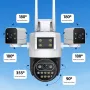 6MP WIFI IP Camera Triple Lens and View 360-Degree Panorama Night Vision Two-Way Audio Motion Detection Remote Monitoring IP66 Waterproof Outdoor Security EU Plug