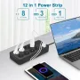 2200W 12-in-1 Multitap Power Strip Socket with 8 AC EU Outlets+3 USB-A+1 USB-C Output Socket with 1.8M AC110-250V Extension Cord Home Office Surge Protector