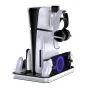 Per PS5/PS5 Slim Host Dock di ricarica multifunzionale con gancio per cuffie Caricabatterie doppio per gamepad Supporto di raffreddamento RGB con porta di uscita USB Organizzatore per spazio di gioco