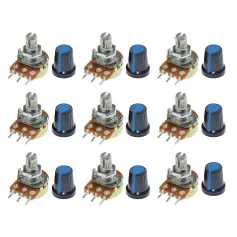 9Pcs/Set WH148 Potentiometer Resistor with Nuts and Potentiometer Button Cap Adjustable Knob for B1K/B2K/B5K/B10K/B20K/B50K
