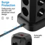 Filtro de linha vertical T13 10A 2200W 12 em 1 com 8 tomadas CA + 3 USB-A + 1 USB-C e cabo de extensão de 1,8 m com proteção contra surtos para escritório doméstico CA 100-250 V