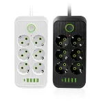 F06 2500W EU Plug AC Outlet Power Strip Multitap درێژکراوەی وایەری کارەبایی سوکتی کارەبایی لەگەڵ 4 USB+Type-C دەروازەی خێرای بارگاوی کردنی ماڵەوە
