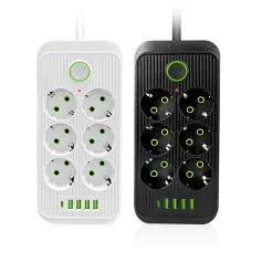 F06 2500W EU Plug AC Outlet Power Strip Multitap Extension Cord Electrical Socket with 4 USB+Type-C Ports Fast Charge Home Intelligent Outlets