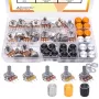 Bộ công tắc biến trở WH148 60PCS B5K/10K/20K/50K/100K Ohm Trục 15mm với núm vặn màu đen/bạc/vàng cho các dự án điện tử điều khiển âm thanh