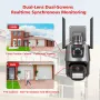 Câmera externa de lente dupla 3MP+3MP com Wi-Fi, tela dupla, rastreamento automático por IA, PTZ, infravermelho, visão noturna colorida, ONVIF, câmera de vigilância de áudio bidirecional iCSee