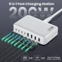 [GaN Tech] 200W 8-Port USB PD Charger 4USB-A+4USB-C PD QC Fast Charging Desktop Charging Station EU Plug for iPhone 16 16 Pro 15 14 13 Pro Max for Huawei Pura X for Xiaomi 15 Pro for Samsung Galaxy S25 Ultra