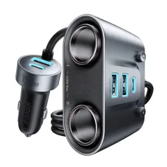 ESSAGER ES-CC22 150W Car Charger with CigaretteLighter Expansion Port 3USB-A+2USB-C PD3.0 QC3.0 Support PPS FCP AFC Fast Charging for iPhone 16 16 Pro 15 14 13 Pro Max for Samsung Galaxy Z Fold7 for Huawei Pura 80 Ultra for XIAOMI