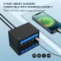 65W 5-Port USB PD Charger 4USB-A+USB-C PD QC3.0 Fast Charging Desktop Charging Station EU Plug for iPhone 15 14 13 for Samsung Galaxy S23 for Huawei Mate60 Pro for Xiaomi 13pro