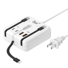 66W 4-Port USB Power Strip 2USB-A+2USB-C PD Fast Charging Desktop Charger Adapter with 3 Lines for iPhone 16 16 Pro 15 14 13 Pro Max for XIAOMI for SAMSUNG HUAWEI