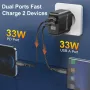 [GaN Tech]USLION 65W 2-Port USB PD Charger Dual 33W USB-A PD3.0 QC3.0 PPS Fast Charging Wall Charger Adapter EU Plug US Plug UK Plug for Xiaomi 12 for Redmi K30 Pro for iPhon13 for Samsung Galaxy S21