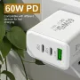 APD-60 60W 3-Port USB PD Charger Dual USB-C+USB-A PD QC3.0 Fast Charging Wall Charger Adapter EU Plug US Plug for iPhone 12 13 14 14Pro 14 Pro Max for Huawei Mate50 for Samsung Galaxy S23 for Redmi K60