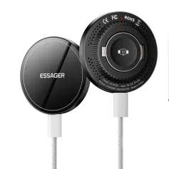 ESSAGER ES-WC20 2-in-1 Magnetic Wireless Charger 15W Fast Wireless Charging Pad for Smart Phones for iPhone 16 16 Pro 15 14 13 Pro Max for Xiaomi 15 Ultra for Huawei Pura X for Samsung Galaxy S25 Ultra for Apple Watch