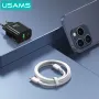 USAMS CC317 T65 33W 2-Port USB PD Charger USB-A+USB-C PD Fast Charging Wall Charger Adapter EU Plug for iPhone 16 16 Pro 15 14 13 Pro Max for Huawei Pura X for Xiaomi 15pro for Samsung Galaxy S25 Ultra