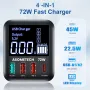 [GaN Tech] WLX-A9T 72W 4-Port USB PD Charger 3USB-A+USB-C PD3.0 QC3.0 AFC FCP SCP PPS Fast Charging LED Dislay Wall Charger Adapter EU Plug US Plug for iPhone 16 16 Pro 15 14 13 Pro Max for Huawei Pura X for Xiaomi 15pro