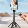 JC-25 Mini Selfie Stick Portable Universal Floor-standing Quadruped Mobile Phone Photography Stand 360° Rotation Artifact with Detachable bluetooth Remote Control