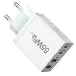 55W 4-Port USB PD Charger 2USB-A+2USB-C PD QC PPS Fast Charging Wall Charger Adapter EU Plug US Plug for iPhone 16 16 Pro 15 14 13 Pro Max for Xiaomi 15pro for Huawei Mate XT for Samsung Galaxy Z Flip6