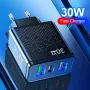 PD30W 3 Portlu USB PD Şarj Cihazı 2USB-A+USB-C PD QC3.0 Hızlı Şarj Duvar Şarj Adaptörü AB Fişi ABD Fişi iPhone 16 16 Pro 15 14 Plus 13 12 Xiaomi 15 pro Huawei Mate XT Samsung Galaxy Z Flip6