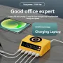 WLX-M9A 110W 6-Port USB PD Charger 3USB-A+3USB-C PD QC3.0 Fast Wireless Charging with Digital Display Desktop Charging Station EU Plug US Plug for iPhone 15 14 13 Pro for Samsung Galaxy Z Fold6 for Xiaomi Civi 4 Pro