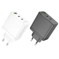 BOROFONE BN12 PD65W 3-Port USB PD Charger USB-A+2USB-C PD QC3.0 Fast Charging Wall Charger Adapter EU Plug for iPhone 15 14 13 for Huawei Mate60 Pro for Xiaomi 13pro for Samsung Galaxy Z Flip4