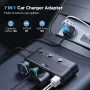 Joyroom JR-CCL01 179W 7 in 1 Car Charger CigaretteLighter Adapter 3 CigaretteLighter+3USB-A+USB-C PD QC3.0 Fast Charging with Blue LED Support GPS Navigation Independent Switches for Dash Cam Vacuum Cleaner Car Fridge