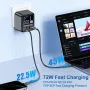 [GaN Tech] WLX-A9T 72W 4-Port USB PD Charger 3USB-A+USB-C PD3.0 QC3.0 AFC FCP SCP PPS Fast Charging LED Dislay Wall Charger Adapter EU Plug US Plug for iPhone 16 16 Pro 15 14 13 Pro Max for Huawei Pura X for Xiaomi 15pro