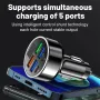 100W 6-Port USB PD Car Charger Adapter 4USB-A+2USB-C PD QC3.0 Support FCP VOOC Fast Charging with Blue LED Display for iPhone 16 15 14 13 Pro for Huawei Nova Flip for Samsung Galaxy Z Flip6 for Xiaomi Civi 4 Pro