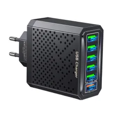 5V3A 6-Port USB Charger 6USB-A QC3.0 Fast Charging Wall Charger Adapter EU Plug for iPhone 15 14 13 for Xiaomi 14pro for Huawei Mate60 Pro for Samsung Galaxy S24