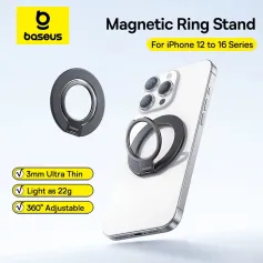 Baseus MagPro 3 Ultra Slim Magnetic Ring Phone Stand for iPhone 16 15 Pro Max 360° Rotation 180° Adjustment Mobile Phone Holder