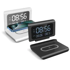 15W Wireless Charger Pad Stand with Alarm Clock and Thermometer Fast Charging Station for iPhone 16 16 Pro 15 14 13 Pro Max for Huawei Pura 80 Ultra for XIAOMi for SAMSUNG