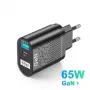 USLION 65W GaN Wall Charger 33W USB-C PD PPS / 33W USB-A QC3.0 Fast Charging For iPhone 13 13 Mini For iPad Pro 2021 For Samsung Galaxy S22 Ultra MacBook Air M1