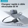 [GaN Tech] JOYROOM JR-TCL02 65W 2-Port USB Charger with Integrated Retractable USB-C Cable Fast Charging Wall Charger Adapter EU Plug for iPhone 16 16 Pro 15 14 13 Pro Max for Huawei Pura 80 Ultra for SAMSUNG for XIAOMI