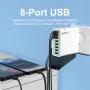 BK318 65W 8-Port USB Charger 8USB-A QC3.0 4.0+ PPS AFC FCP SCP SSCP Fast Charging Wall Charger Adapter EU Plug US Plug for iPhone 16 16Pro 15 14 13 Pro Max for Huawei Mate XT for Xiaomi 15pro