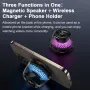 R9 Magnetic Wireless Charger Bluetooth Speaker 40mm Full Frequency Unit RGB Lights 10M Range 3W Portable Multi-Device Compatible Phone Holder Fast Charging Mount Bracket for Smart Phones for iPhone 16 16 Pro for Xiaomi 15pro for Samsung Galaxy S25 Ultra