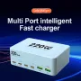 [GaN Tech]Bakeey WLX-818L 220W 6-Port USB PD Charger 2USB-A+4USB-C PD QC3.0 Fast Charging Desktop Charging Station EU Plug US Plug for iPhone 16 15 Pro 14 13 12 Pro Max for HUAWEI for SAMSUNG for Airpods for Apple Watch