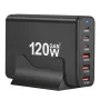[GaN Tech] Chargeur USB PD 120 W 6 ports 3 USB-A + 3 USB-C Station de charge de bureau à charge rapide Prise UE pour iPhone 15 14 13 pour Huawei Pura 70 Ultra pour Xiaomi 14pro pour Samsung Galaxy S24