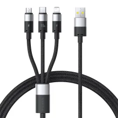 Cavo Baseus Star Speed Series da 100 W USB-A a Tipo-C/Micro/iP, ricarica rapida, trasmissione dati, nucleo in rame, lunghezza 1,5 m, per iPhone 16, 16 Pro, 15, 14, 13 Pro Max, per Xiaomi MIX Fold4, per Samsung Galaxy Z Flip6, per Huawei Mate XT
